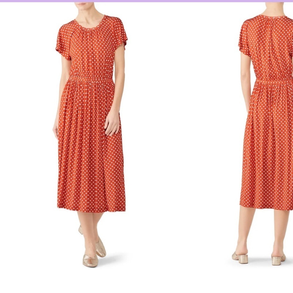 STINE GOYA Rust Orange Polka Dot Midi Dress